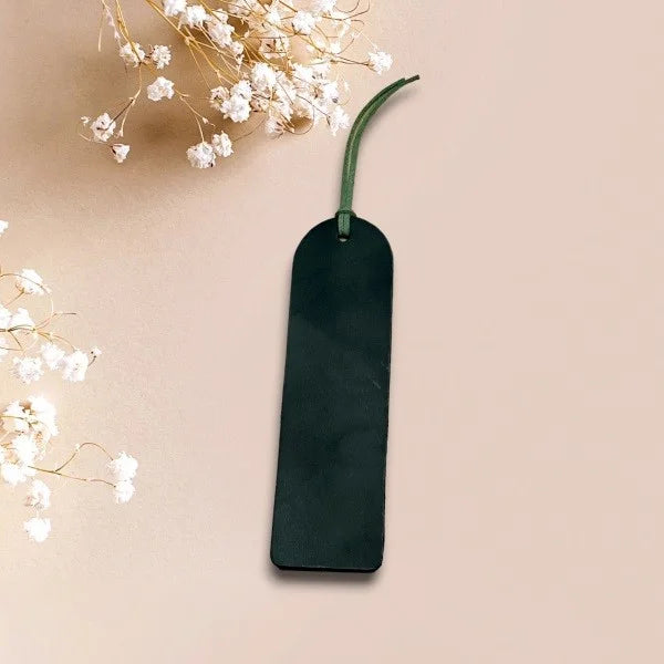 Custom Personalised Bookmark Handmade from Green Leather Engraved Photo, Name, Initial, Quote. Gift on Birthday, Christmas and Anniversary