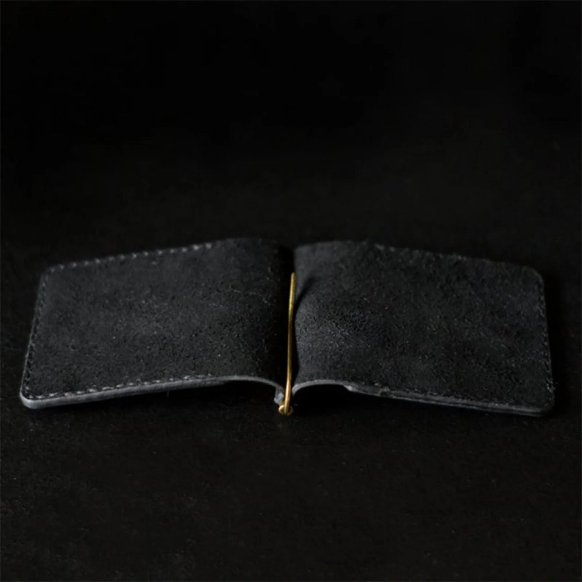 Custom money clip wallet for man handmade from black genuine leather with two pocket for credit cards. Father’s day gift
