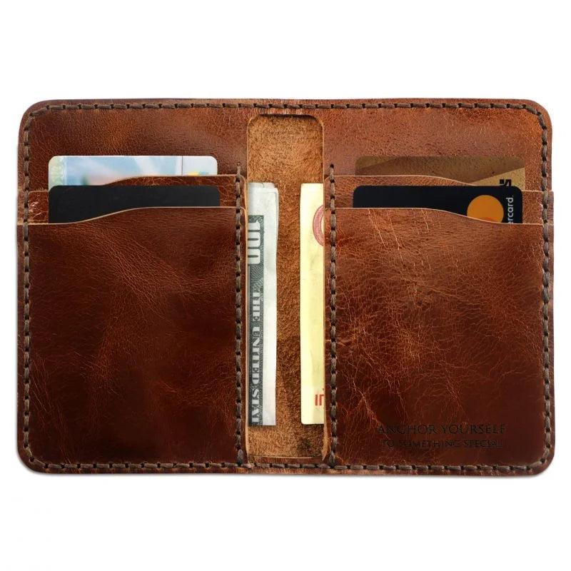 Customized leather wallet for vehicle registration for cash, for four bank cards handmade brown