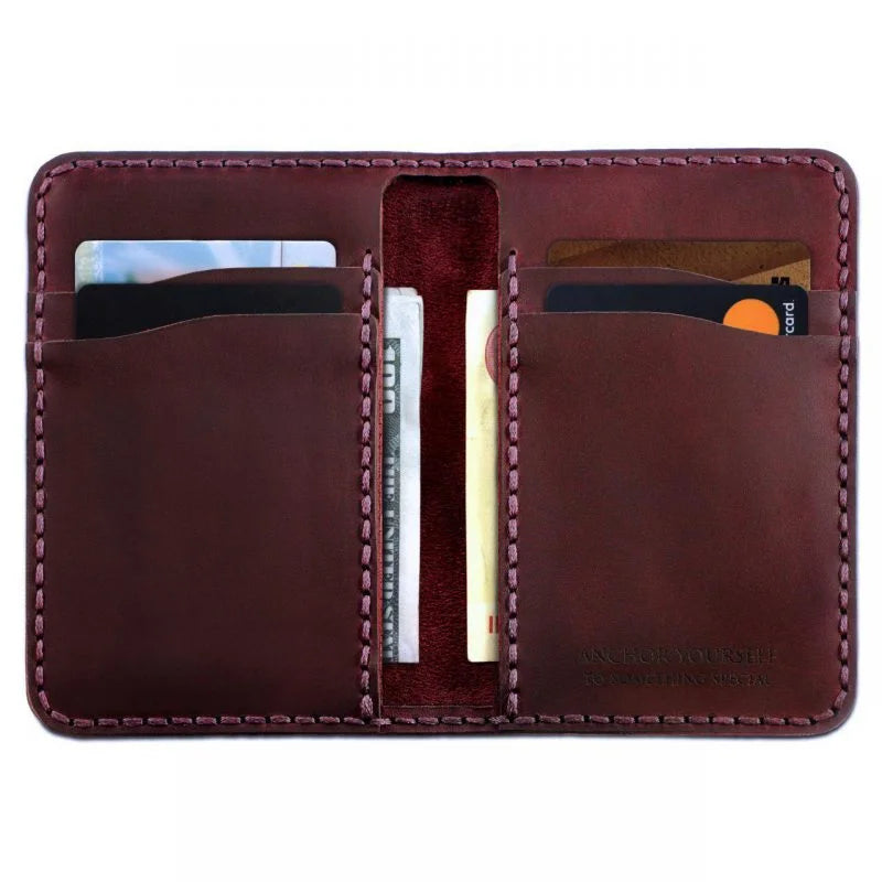 Customized leather vehicle registration holder – wallet for car registration, for cash, for four bank cards handmade burgundy