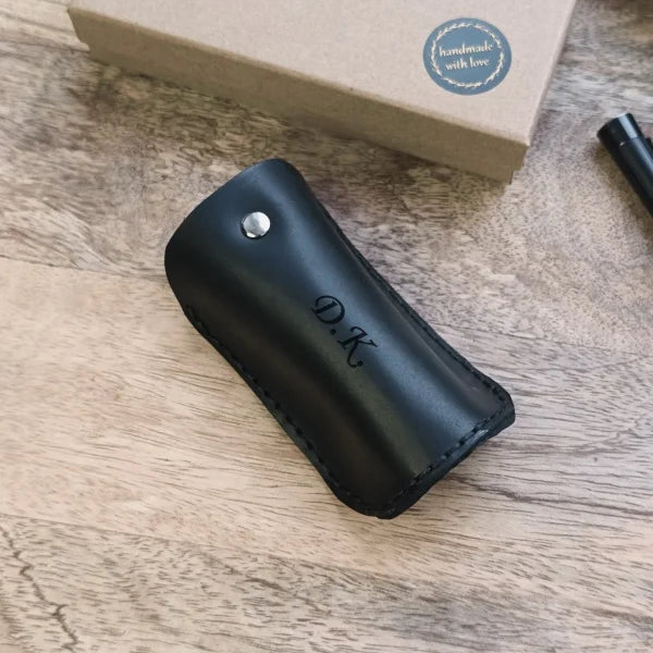 Personalized leather key case with engraving name, initials, phone number be a great gift for housewarming, birthday, Christmas or any other holiday