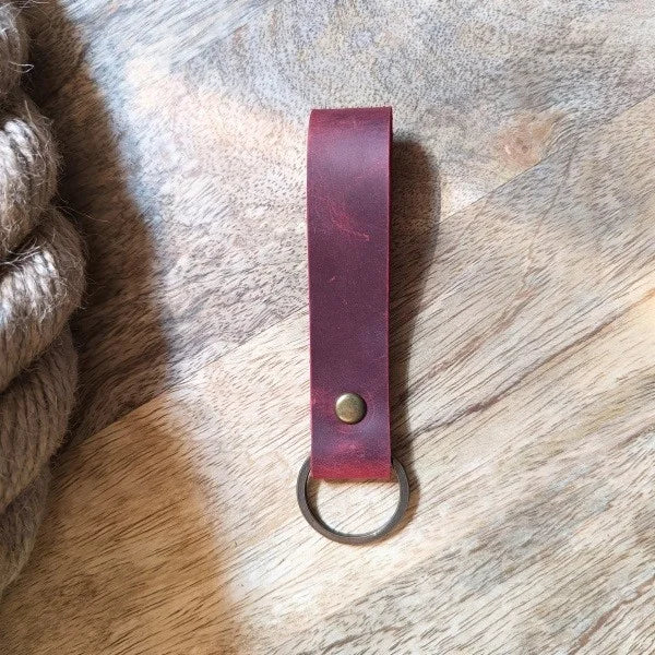 Custom Personalized Leather Keychain Engraved Monogram Initial Name Key Chain Key Ring for Man or Woman UNISEX Wine Red Keys Holder