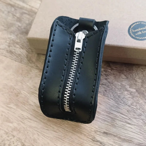 Personalized leather key case with engraving name, initials, phone number be a great gift for housewarming, birthday, Christmas or any other holiday