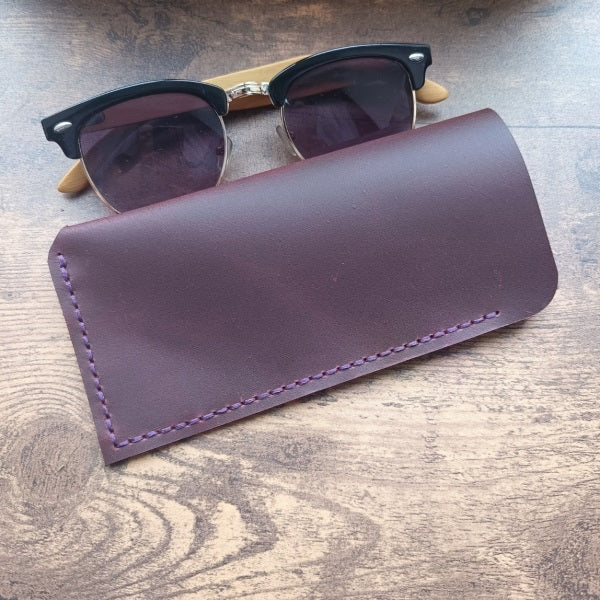 Custom Leather Case for Glasses with Personalized Engraving Burgundy Leather Handmade Eyeglass Holder