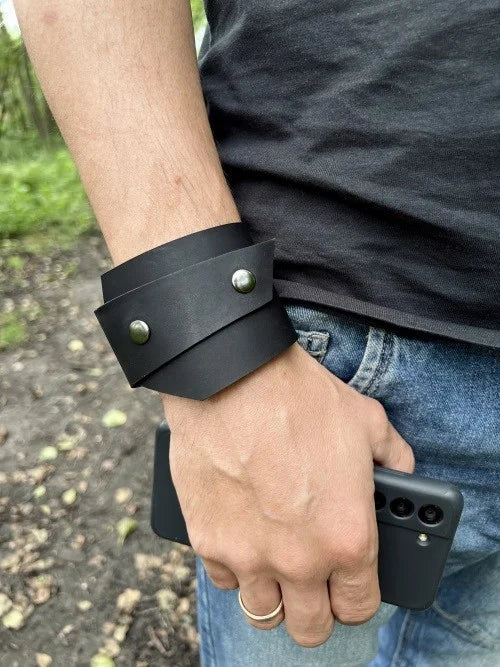 Custom Handmade Men’s Genuine Black Leather Bracelets