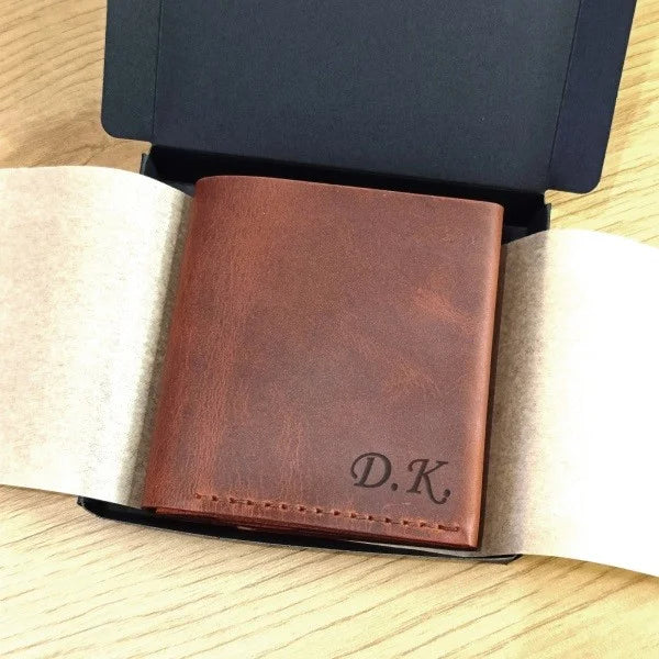 Portefeuille homme avec gravure cuir personnalisé marron pour sept cartes billets pièces Cadeaux pour les hommes qui ont tout