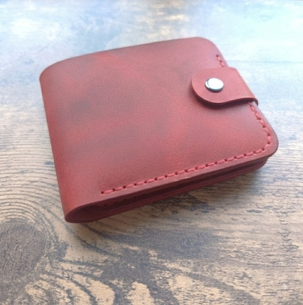 Portefeuille femme en cuir véritable rouge fait main, gravure laser personnalisée (nom, initiales, date, motif) — cadeau unique