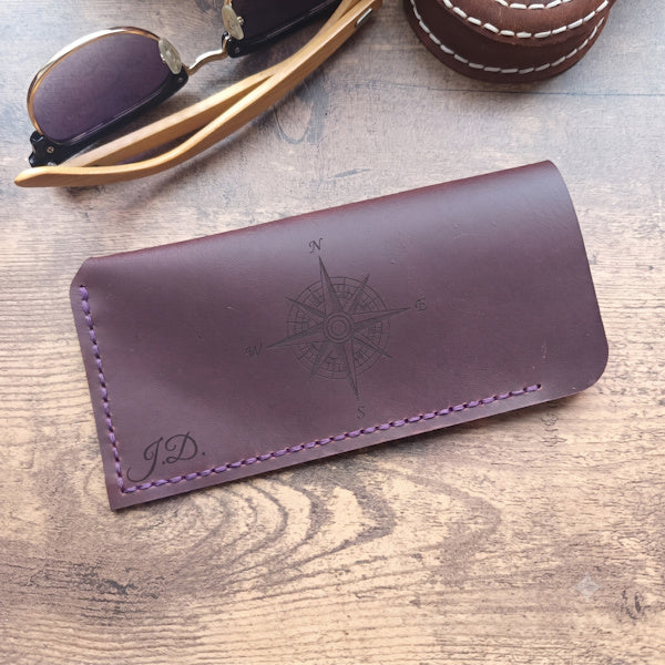 Custom Leather Case for Glasses with Personalized Engraving Burgundy Leather Handmade Eyeglass Holder