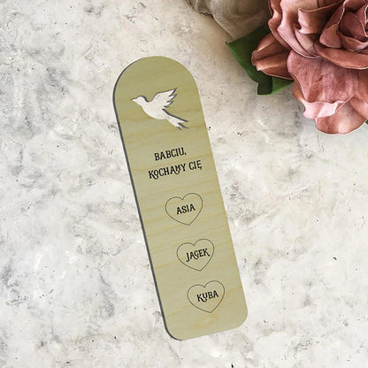 Bookmark for book wooden personalized with name, signature, wishes Gift idea for grandma