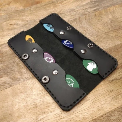 Leather Guitar Pick Holder for 6 Picks Personalized Leather Guitar Pick Case with Engraving of the Band’s Logo, Musician’s Name or a Concert Photo etc.