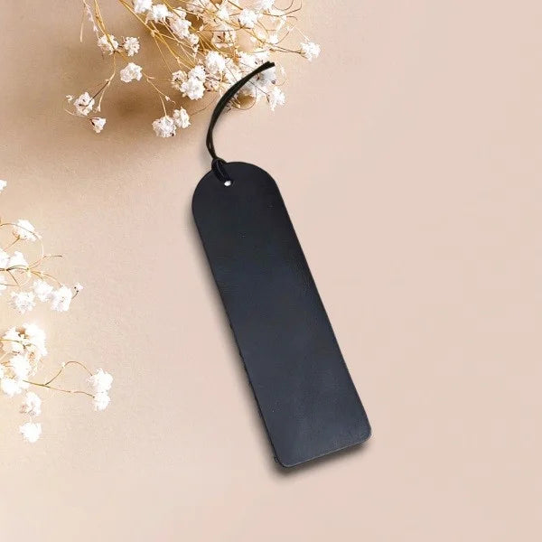 Personalised Custom Bookmark Handmade from Black Leather with Engraved Name, Initial, Quote. Best Gift for Father or Mother