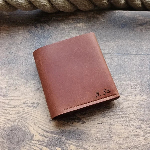 Portefeuille personnalisé avec initiales, fait main en cuir, avec 3 fentes pour cartes, poche à monnaie avec bouton et compartiment pour billets