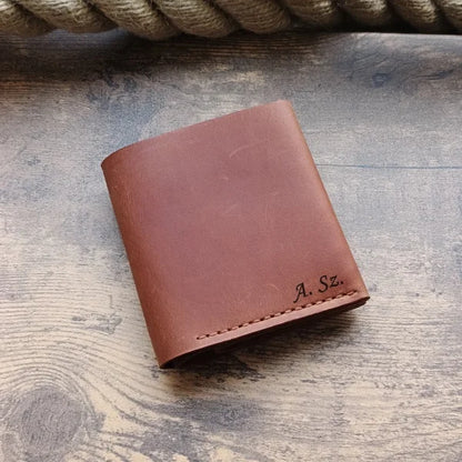 Portefeuille personnalisé avec initiales, fait main en cuir, avec 3 fentes pour cartes, poche à monnaie avec bouton et compartiment pour billets