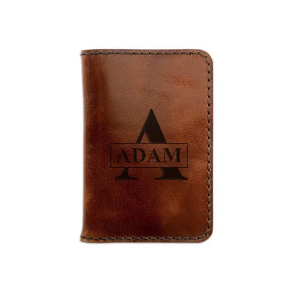 Customized leather wallet for vehicle registration for cash, for four bank cards handmade brown