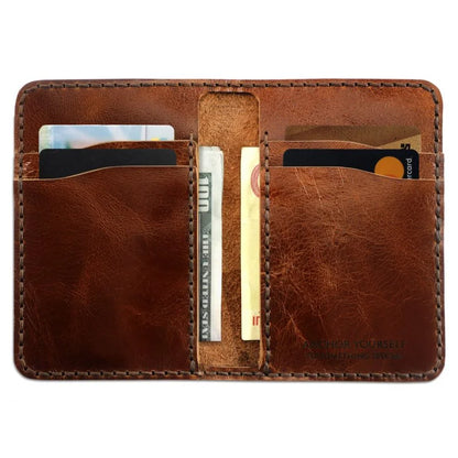 Customized leather wallet for vehicle registration for cash, for four bank cards handmade brown