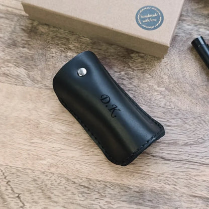 Personalized leather key case with engraving name, initials, phone number be a great gift for housewarming, birthday, Christmas or any other holiday