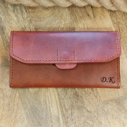 Personalized leather women's wallet with engraving of name, initials, monogram, any text and image. Handmade personalized women's coin purse.