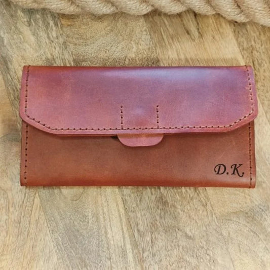 Personalized leather women's wallet with engraving of name, initials, monogram, any text and image. Handmade personalized women's coin purse.