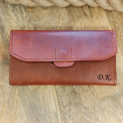 Portefeuille femme en cuir personnalisé avec gravure nom, initiales, monogramme tout texte et image Porte-monnaie femme personnalisé fait main