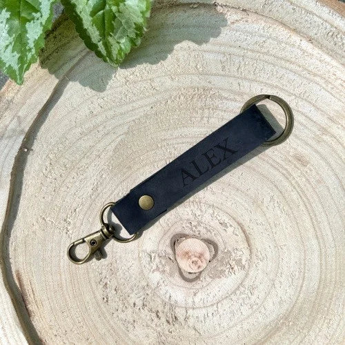 Dad Key Chain Personalized Leather Keychain Custom Key Fob Key Ring Engraved Handwriting Initial Name Keychain