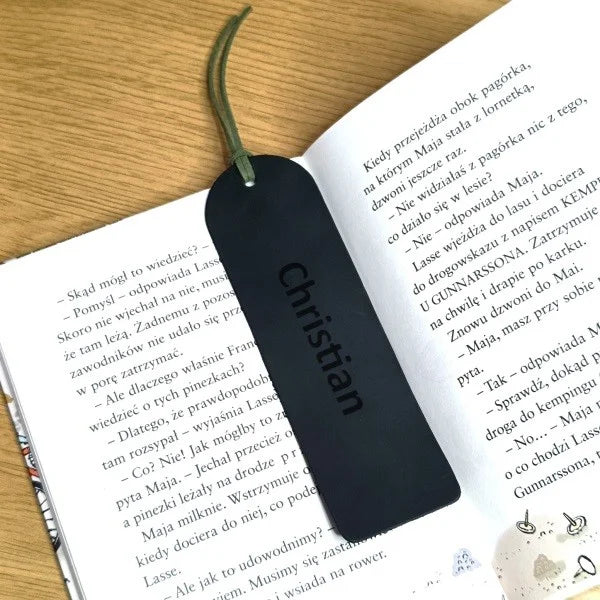 Custom Personalised Bookmark Handmade from Green Leather Engraved Photo, Name, Initial, Quote. Gift on Birthday, Christmas and Anniversary