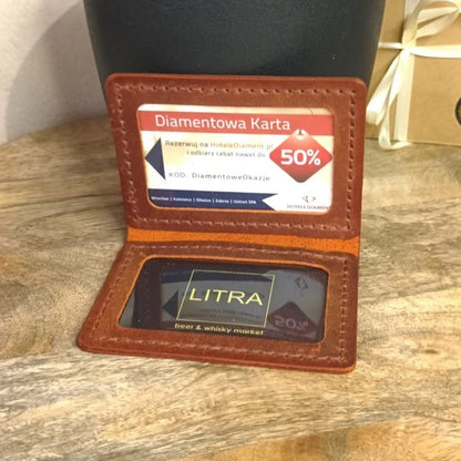 Leather card case with id window brown custom leather handmade plastic card holder made of top guality leather