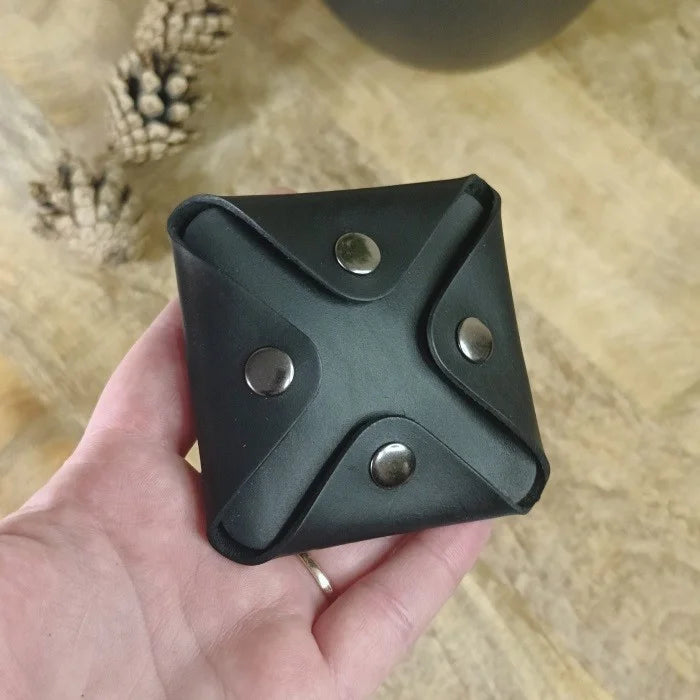 Leather guitar pick case personalized with engraving handmade from genuine leather with logo, name, and initials. Gift for guitarist or bassist