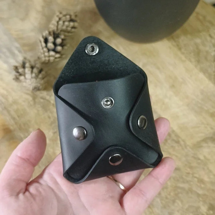 Leather guitar pick case personalized with engraving handmade from genuine leather with logo, name, and initials. Gift for guitarist or bassist