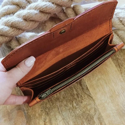 Portefeuille femme en cuir personnalisé avec gravure nom, initiales, monogramme tout texte et image Porte-monnaie femme personnalisé fait main