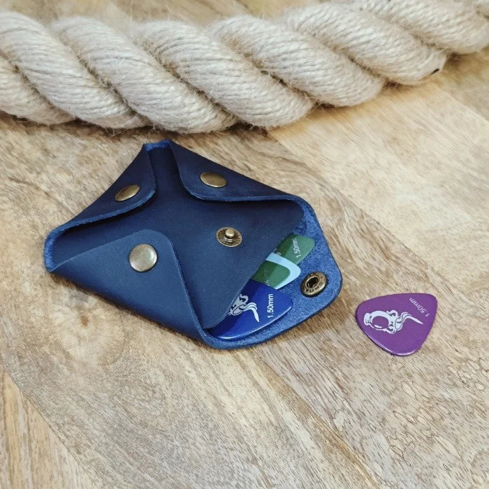Case holder for guitar picks personalized with engraving handmade from genuine leather with logo, name, and initials Gift for guitarist and bassist
