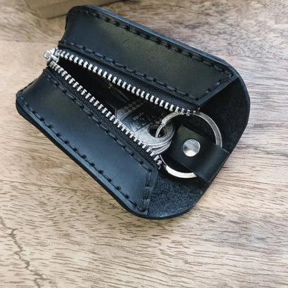 Personalized leather key case with engraving name, initials, phone number be a great gift for housewarming, birthday, Christmas or any other holiday