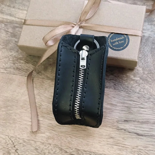 Personalized leather key case with engraving name, initials, phone number be a great gift for housewarming, birthday, Christmas or any other holiday