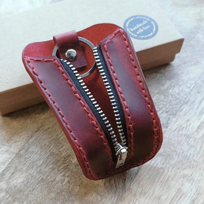 Étui à clés en cuir pour femme avec gravure du nom, des initiales, de la date etc House pour clés en cuir bordeaux personnalisée et faite à la main