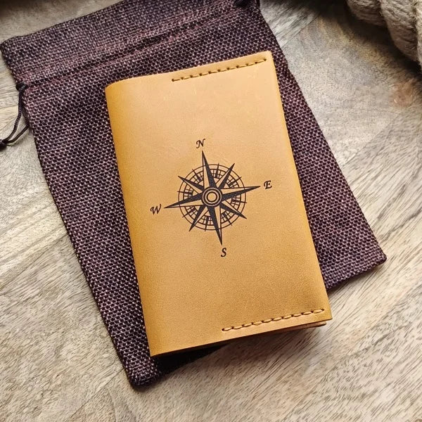 Yellow leather passport holder. Handmade and personalized passport holder. Custom passport case with engraving of name and initials.