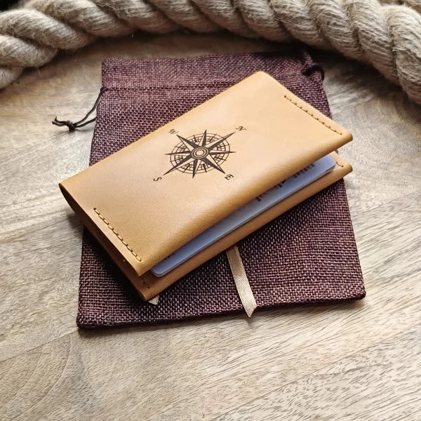 Yellow leather passport holder. Handmade and personalized passport holder. Custom passport case with engraving of name and initials.
