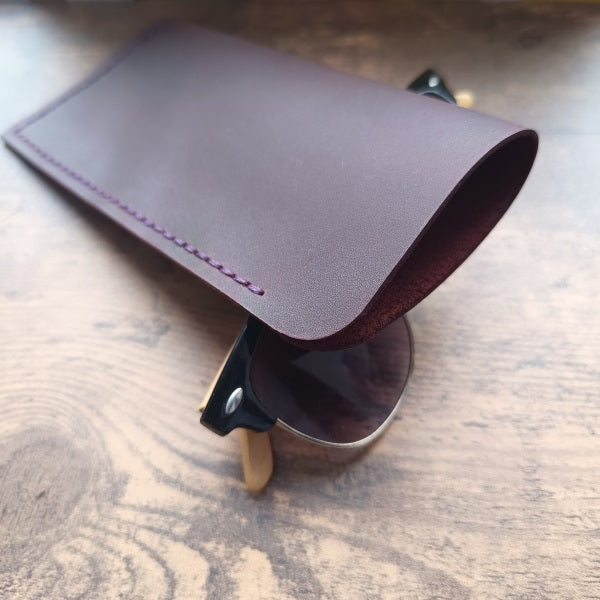 Custom Leather Case for Glasses with Personalized Engraving Burgundy Leather Handmade Eyeglass Holder
