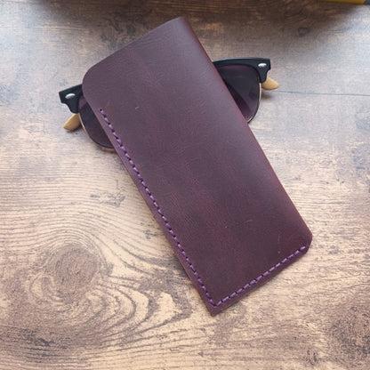 Custom Leather Case for Glasses with Personalized Engraving Burgundy Leather Handmade Eyeglass Holder