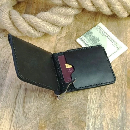 Portefeuille personnalisé avec pince à billets, poche à monnaie et deux poches pour cartes de crédit avec gravure d’initiales