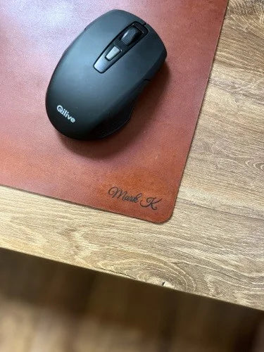 Leather ratón ombrilla personalized hand painted in brown leather with recorded number, initials, logo, any text or image