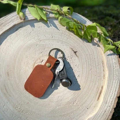 Keychain with wolf and personalized engraving of name, initials, memorable date, significant phrase handmade from high quality genuine leather