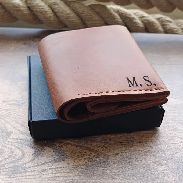Portefeuille personnalisé avec initiales, fait main en cuir, avec 3 fentes pour cartes, poche à monnaie avec bouton et compartiment pour billets