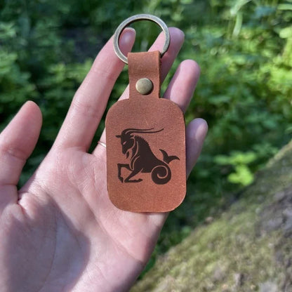 Leather keychain with wolf personalized handmade with engraving of initials, date, name of any text or image. The best gift for a man.