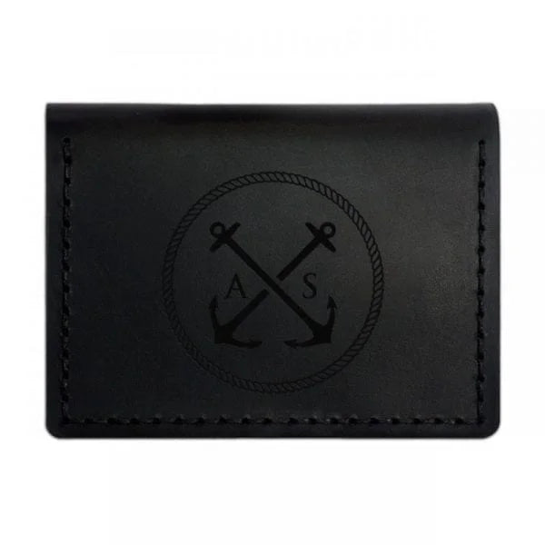 Men’s document case for ID card and driver’s license, handcrafted from black leather, with personalized engraving initials, name etc…