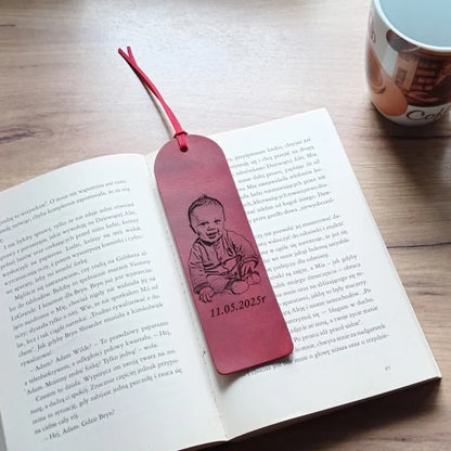 Custom Personalized Bookmark Handmade from Burgundy Leather Engraved Photo, Name, Initial, Quote. Gift on Birthday, Christmas and Anniversary