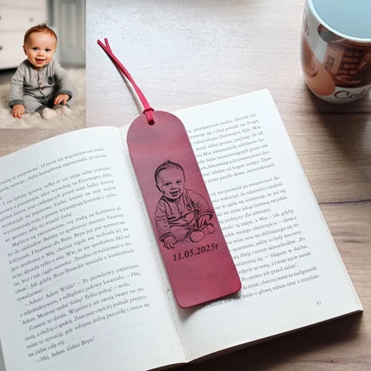 Custom Personalized Bookmark Handmade from Burgundy Leather Engraved Photo, Name, Initial, Quote. Gift on Birthday, Christmas and Anniversary