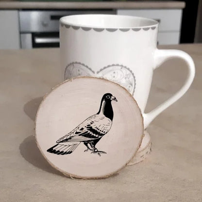 Wood 4 Coasters Set. Engraved Pigeon Custom Coasters. Cute Wooden Slice Coasters. Pigeon Lover Gift