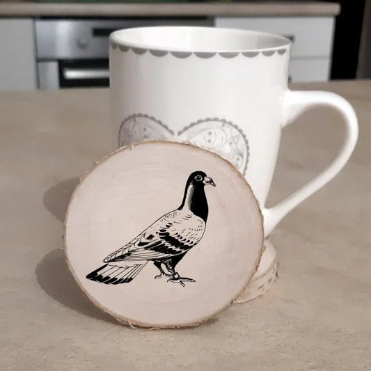 Wood 4 Coasters Set. Engraved Pigeon Custom Coasters. Cute Wooden Slice Coasters. Pigeon Lover Gift