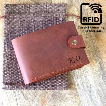 Portefeuille homme en cuir RFID avec gravure pour 11 cartes, avec espace pour billets, 2 emplacements pour photos ou ID avec pochette à monnaie