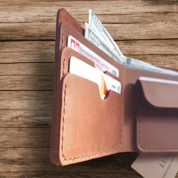 Gift for truck or lorry driver Personalized mens leather wallet with engraving name initials monogram any text and picture Handmade wallet for men