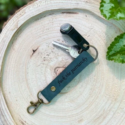 Fuck the Patriarchy Keychain Personalized Leather Keychain Engraved Keychain Custom Leather Key Fob